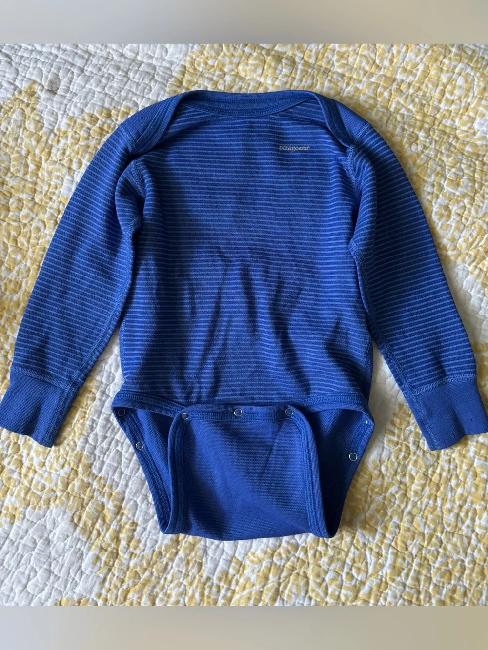 Patagonia Blue Striped capilene Long-Sleeve One-Piece Bodysuit